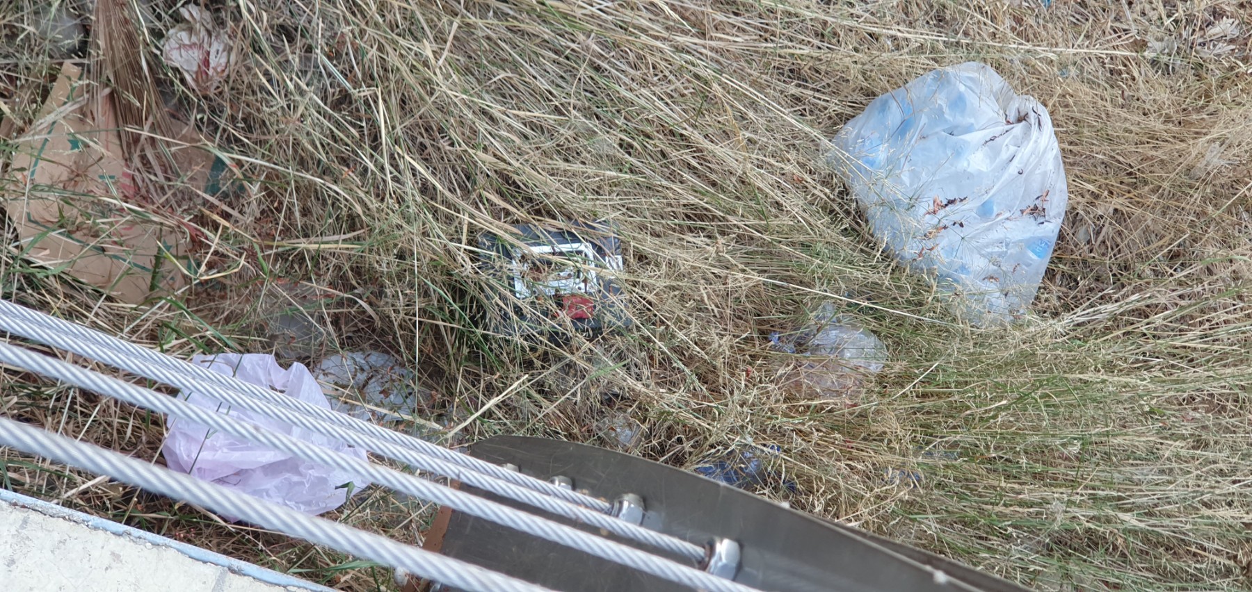 Rubbish throughout the river bed